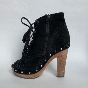 Black Suede Open Toe High Heel Booties